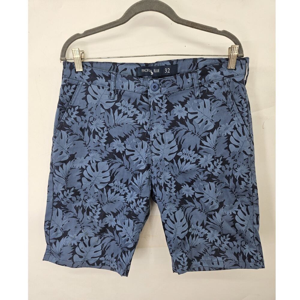 Pacific Blue Shorts Men's Size 32 Navy Cotton/Polyester Beach Tropical Hawaii